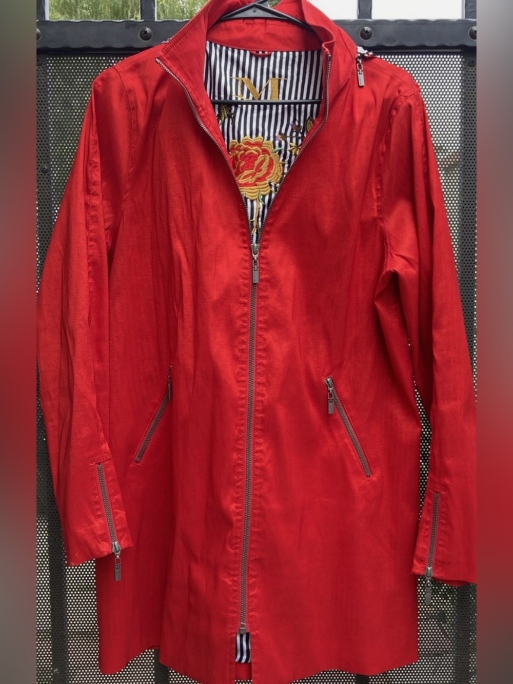 Mycra Pac One M/L Red Metallic Shimmer Hooded Travel Raincoat Embroidered